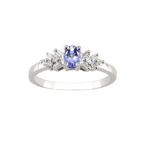 Oval Tanzanite with 1/7ct tw Round & Baguette Diamonds Ring 10K White Gold