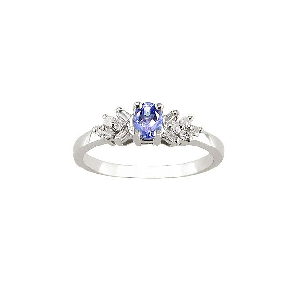 Oval Tanzanite With 1/7ct. Tw. Round & Baguette Diamonds Ring 10k