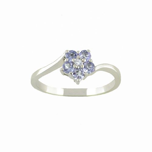 Tanzanite & Diamond Flower Cluster Ring 10K White Gold