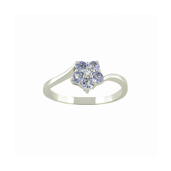 Tanzanite & Diamond Flower Cluster Ring 10k White Gold