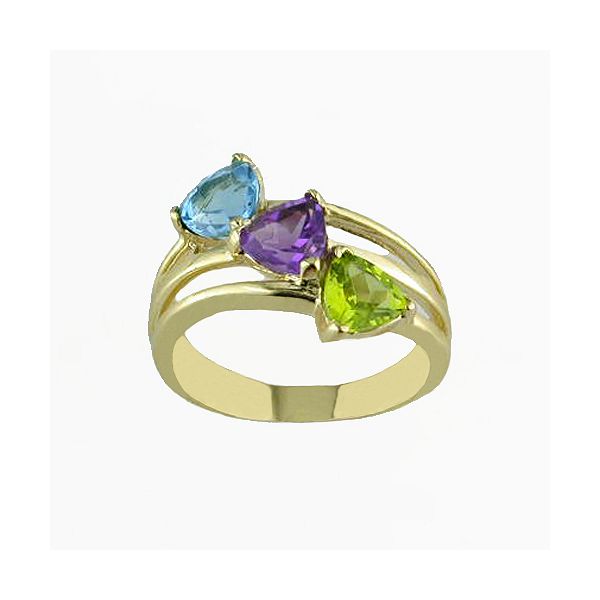 Multi-color Trillion Gemstone Ring, 10k