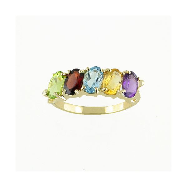 Semiprecious Multi-gemstone Diagonal-set Ring
