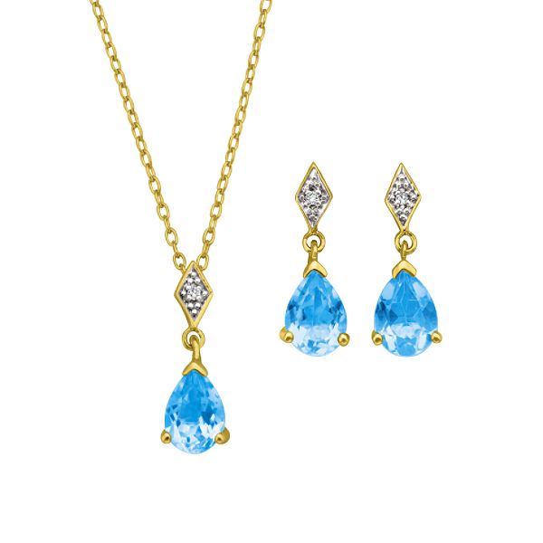 7x5 Mmblue Topaz With Diamond Accents Drop Pendant And Pierced 8380111