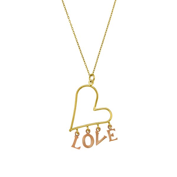 18k Yellow Gold Over Sterling Silver Heart And Love Dangle Pendant 8411011