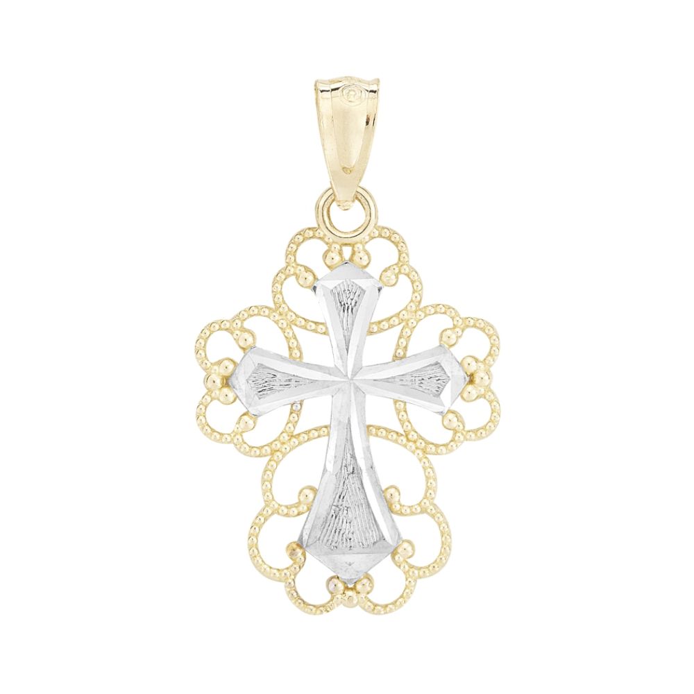 10K Yellow And White Gold Filigree Lace Cross Charm at Sears.com