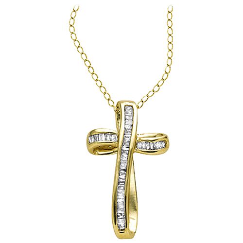 1/4 cttw Baguette Diamond Cross Pendant
