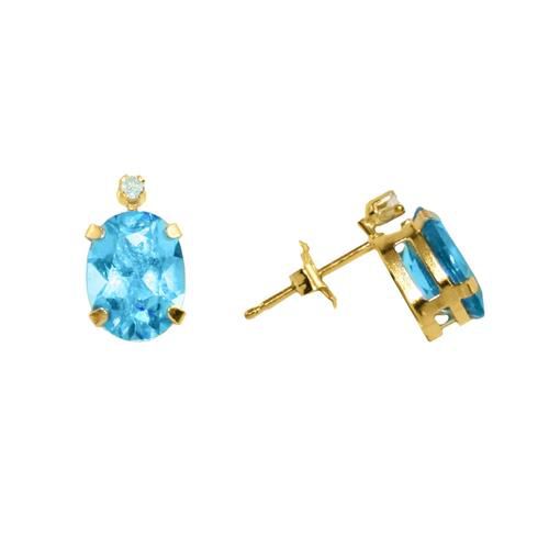 Oval Blue Topaz and Diamond-Accent Earrings in 10K Yellow Gold