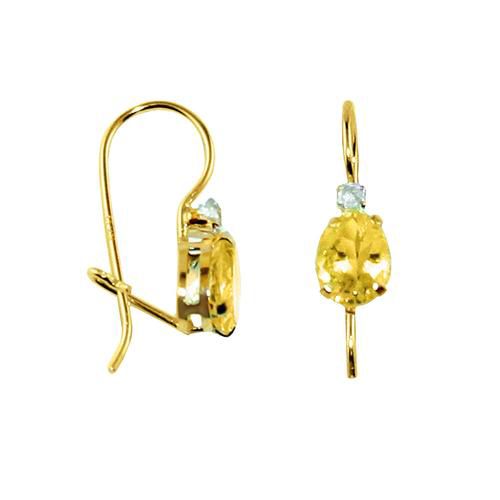Citrine Pear with White Topaz Wire Earrings in 10K Yellow Gold                                                                   at mygofer.com
