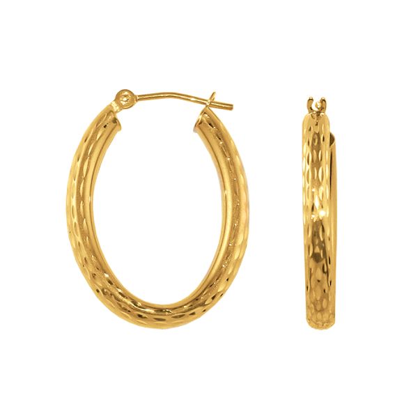 3 X 6mmoval Diamond Cut Hoop Earrings 10k Yellow Gold. 80599311