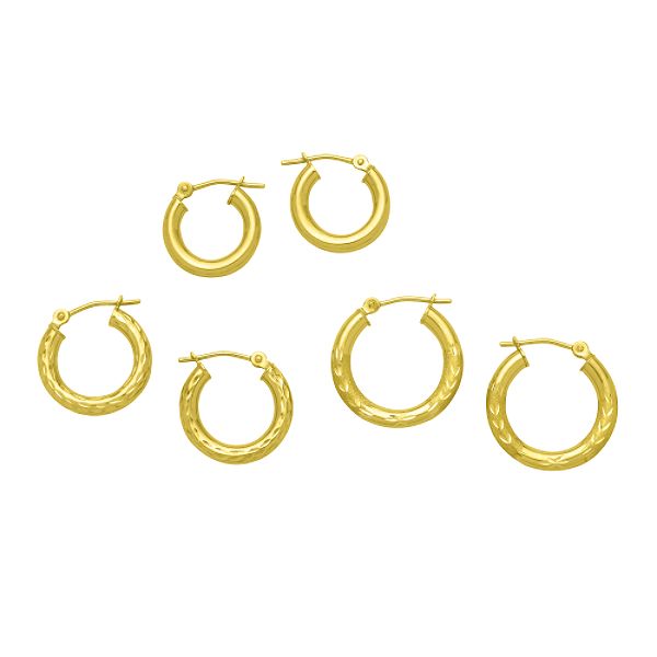 3 Pair Hoop Set-3 X 13/15/18mm10k Yellow Gold 80844911