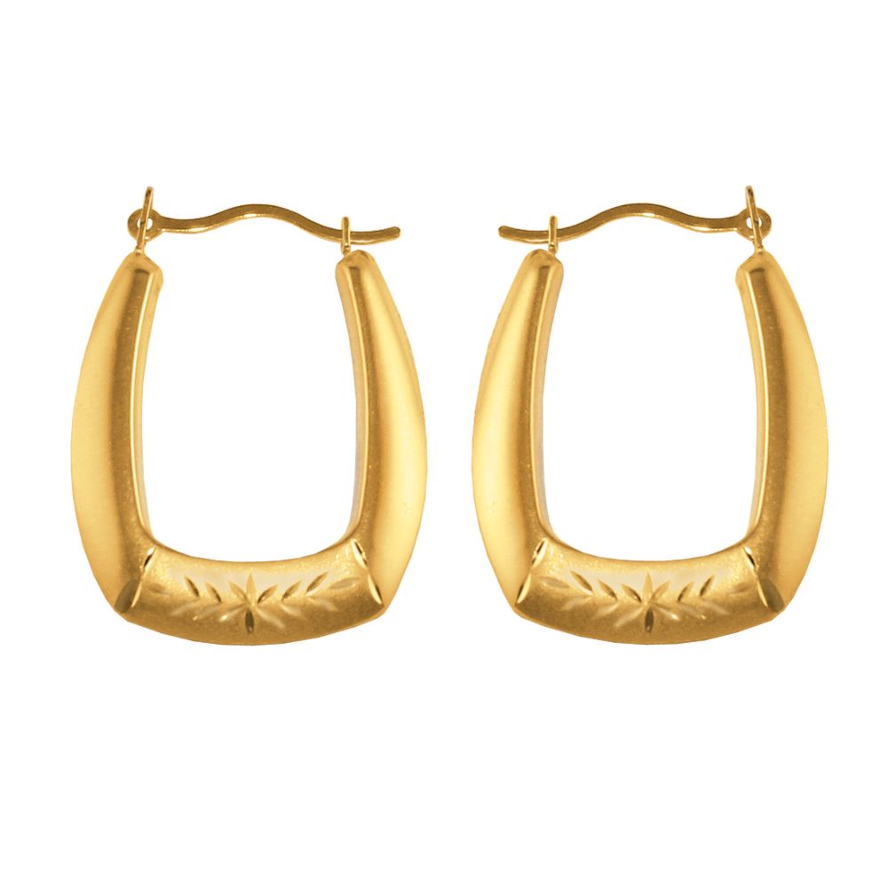 Pinched Oval Hoop Earrings 10K Yellow Gold.
