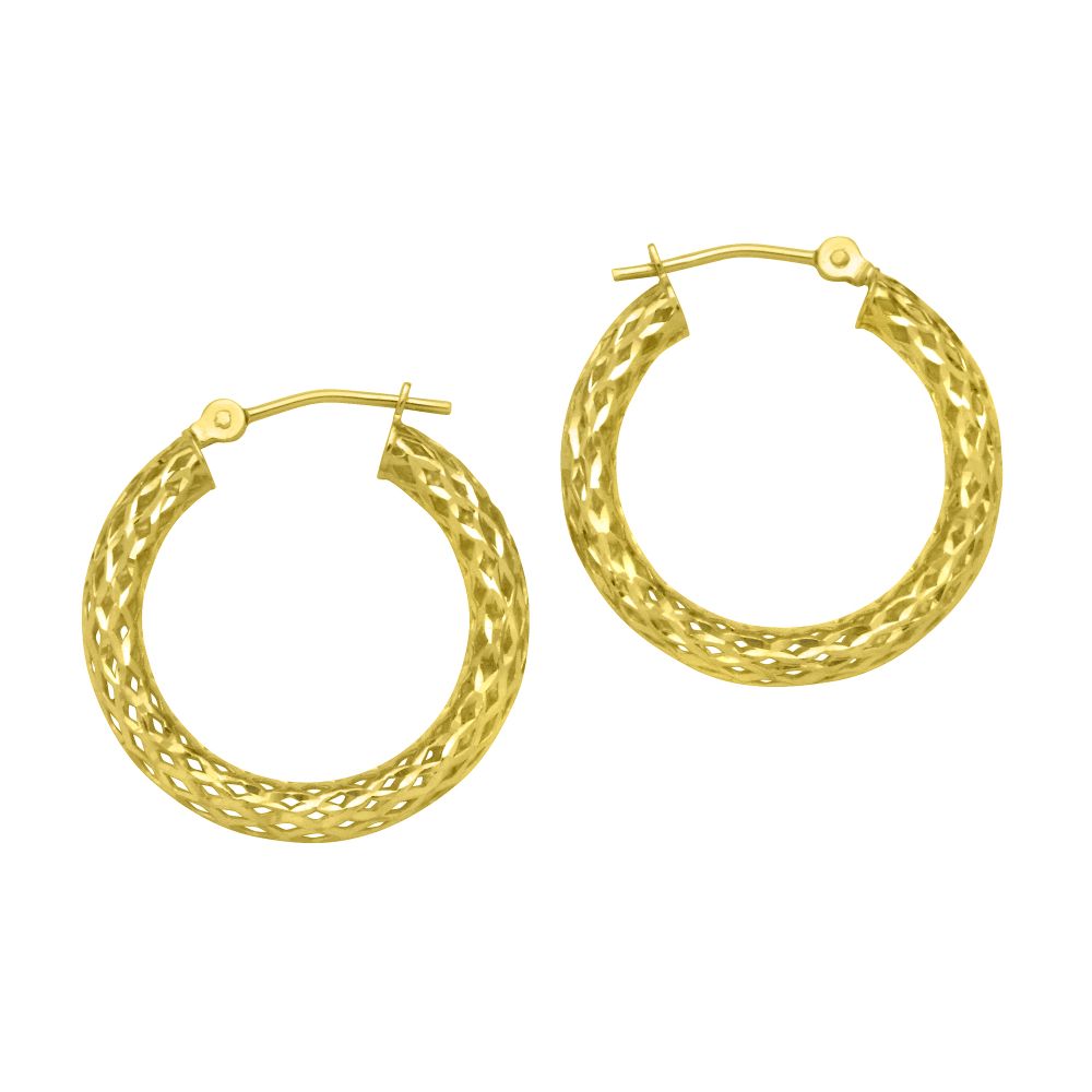 3 X 1MM Mesh Round Diamond Cut Earrings 10K Yellow Gold.