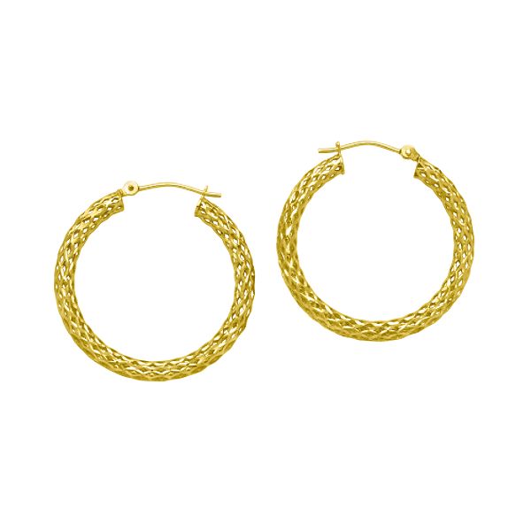 3 X 9mmmesh Round Diamond Cut Earrings 10k Yellow Gold. 80111311