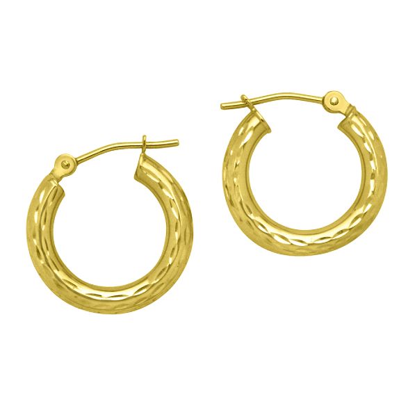 3 X 15mmround Diamond Cut Earrings 10k Yellow Gold. 80132211