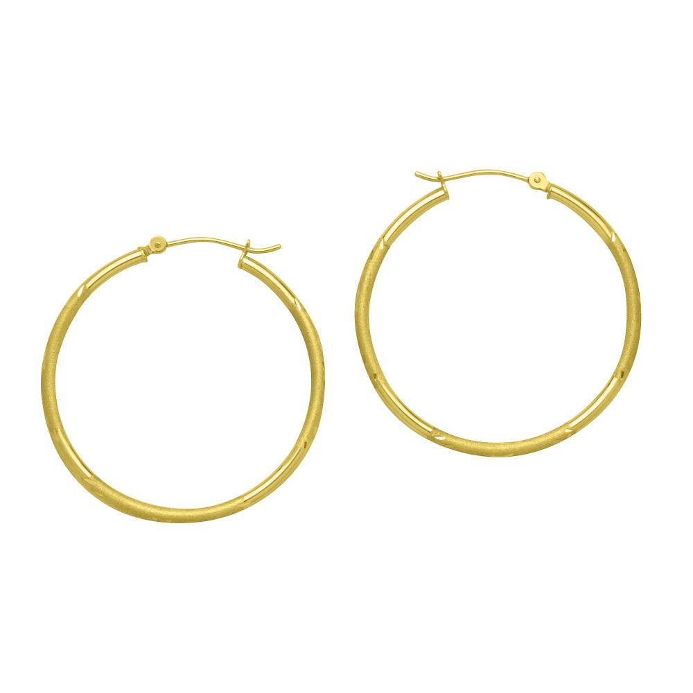 &nbsp; ²X35MM Round Diamond Cut Florentine Earrings 10K Yellow Gold.