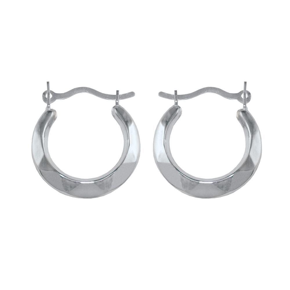 Faceted Stamped Hoop Earrings in 10K White Gold.