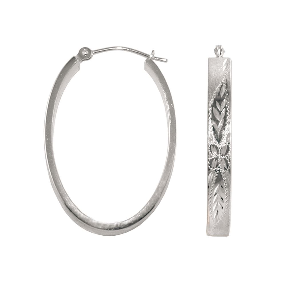 3.8X30MM Rectangle Oval Hoop Earrings in 10K White Gold.