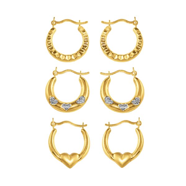 3 Pair Stamped Hoop Set In 10k Yellow And White Gold. 80385411