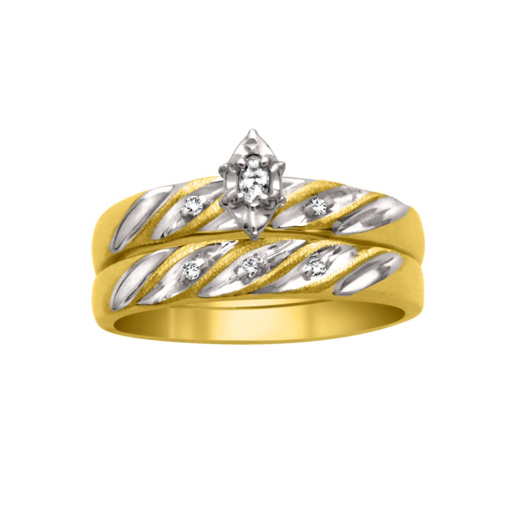 1 1 ct Marquise and Round Diamond Accent Wave Design Bridal Set 10K Yellow
