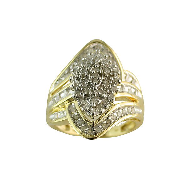 1/2 Cttw Marquise Shaped Cluster With Channel-set Round And Baguette