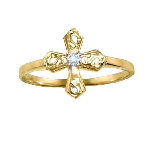 Diamond Accent Filigree Cross Promise Ring in 10K Yellow Gold
