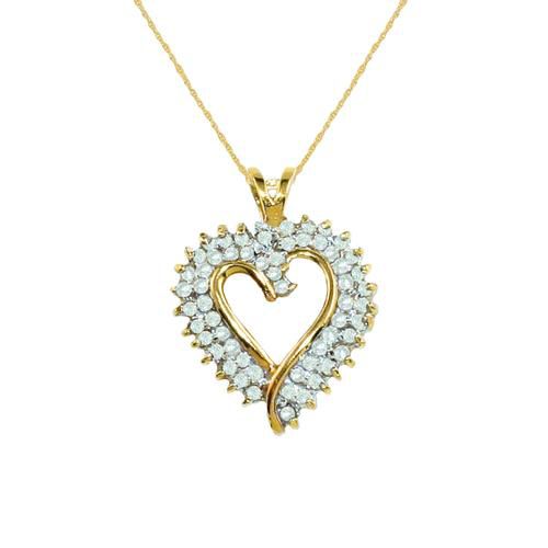 1 cttw 2-Row Diamond Open Heart Pendant in 10K Yellow Gold