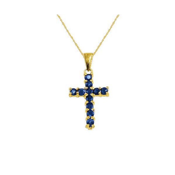 Sapphire Cross Pendant in 10K Yellow Gold