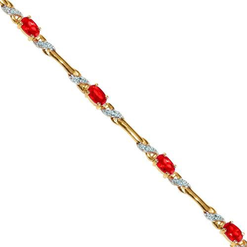 Oval Lab Created Ruby with Diamond-Accent Link Bracelet in 10K Yellow Gold