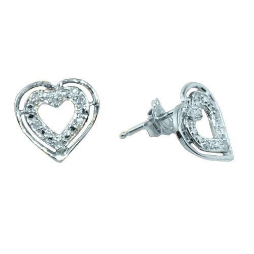 1/20 cttw Diamond Double Heart Earrings in 10K White Gold