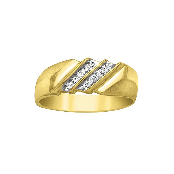 1/10 Cttw Two Row Diagonal Diamond Men's Ring In 10k Yellow Gold