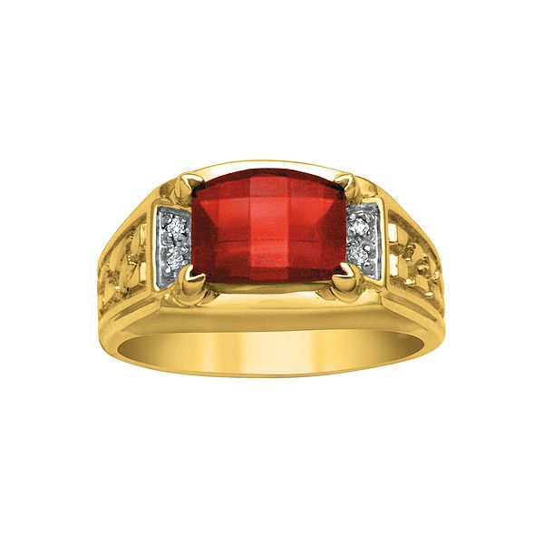 Rolling Barrel-cut Garnet And Diamond Accents Men's Nugget Ring