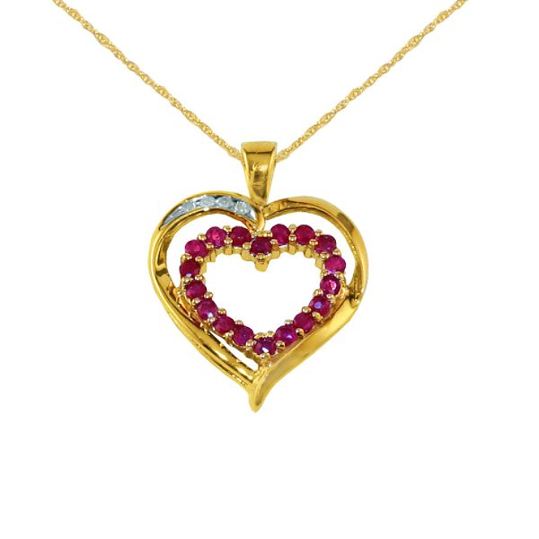 Ruby and Diamond Accent Double Heart Pendant 10K Yellow Gold