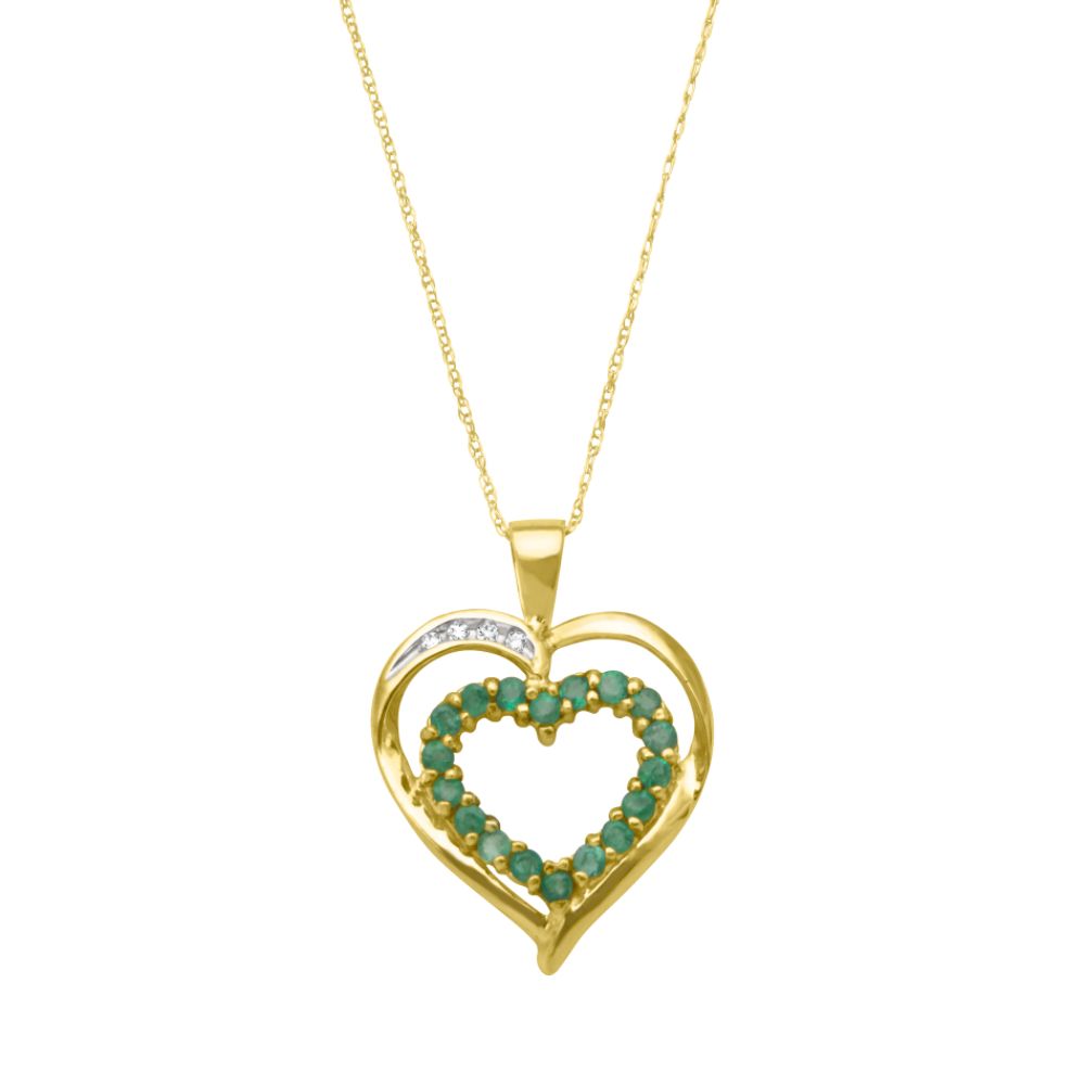 Womens Emerald & Diamond Accent Double Heart Pendant in 10K Yellow Gold