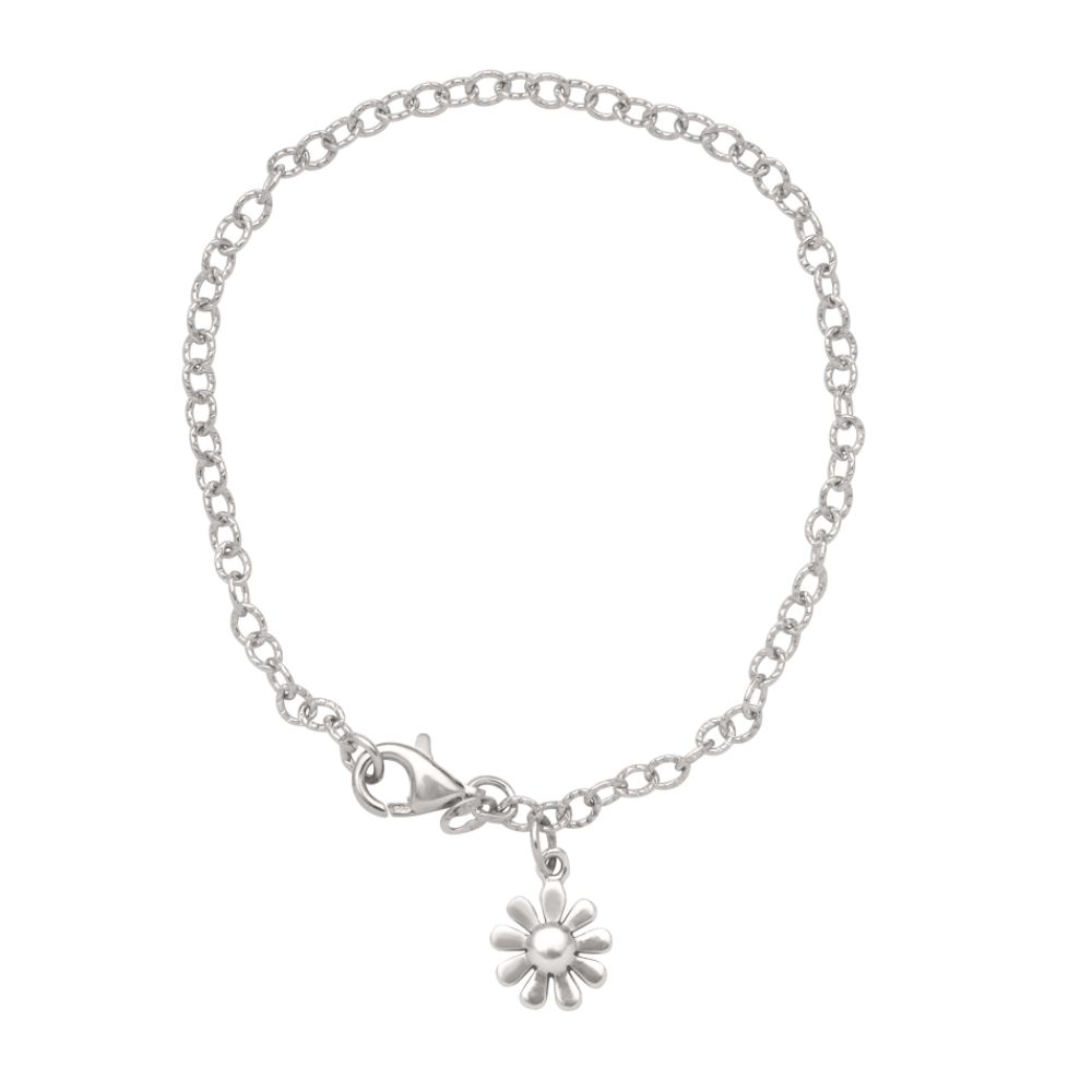 Women's Flower Dangle Charm 7 1/2in Bracelet in Sterling Silver