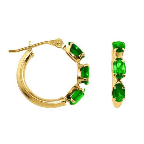 Oval Lab Created Emerald Hoop Earrings in 10K Yellow Gold