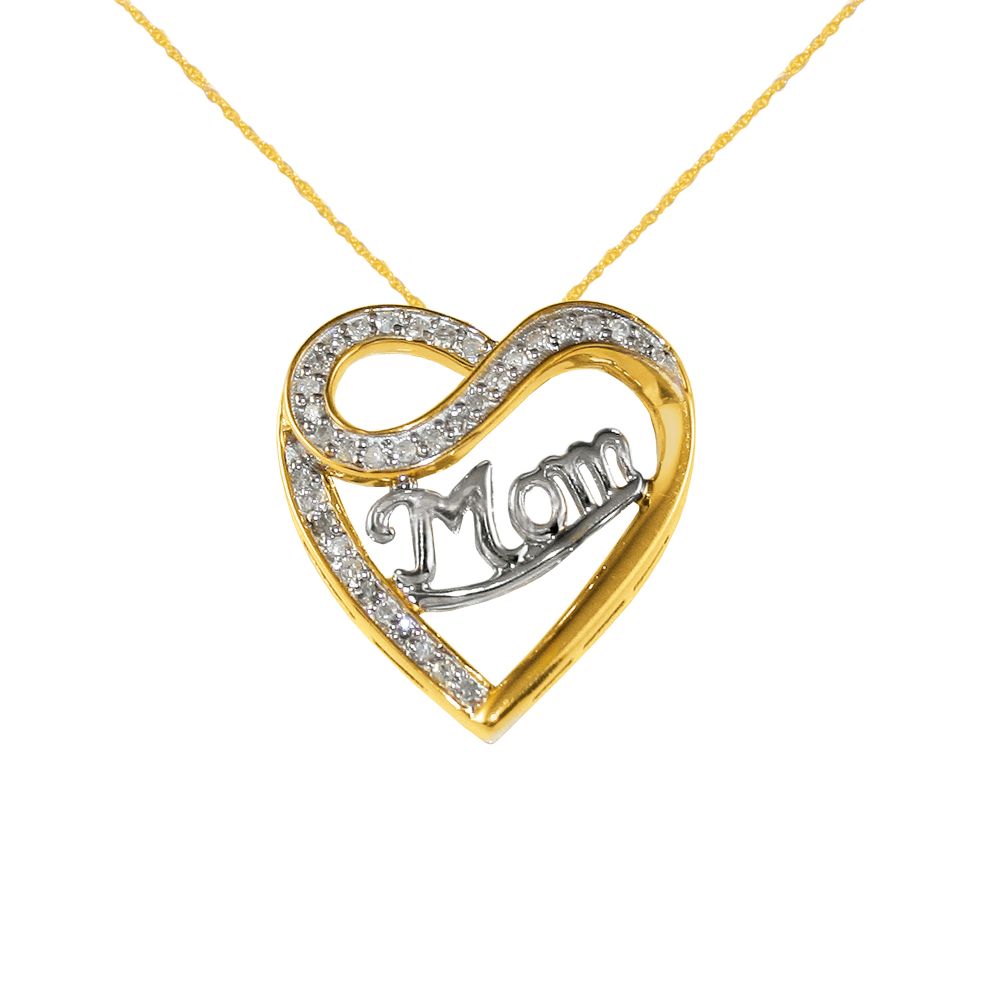 1/4 cttw Diamond Mom Heart Pendant 10K Yellow Gold