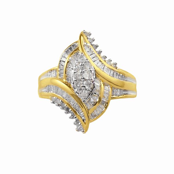 1 Ct. T.w. Round And Baguette Diamond Ring In 18k Gold Over Sterling