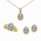 1/7 cttw Diamond Ring Pendant Earring Set in 18K Gold Over Sterling Silver