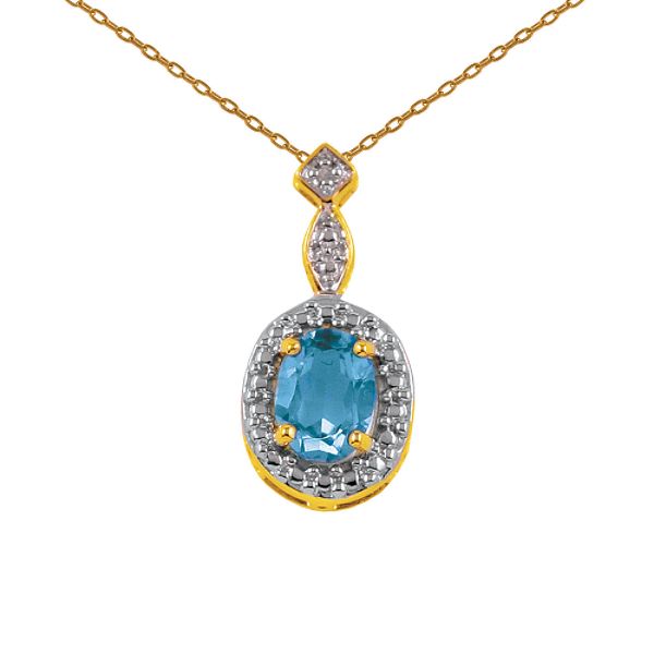 7x5 Mmblue Topaz And Diamond Accent Drop Pendant In 18k Yellow Gold Z824PBT