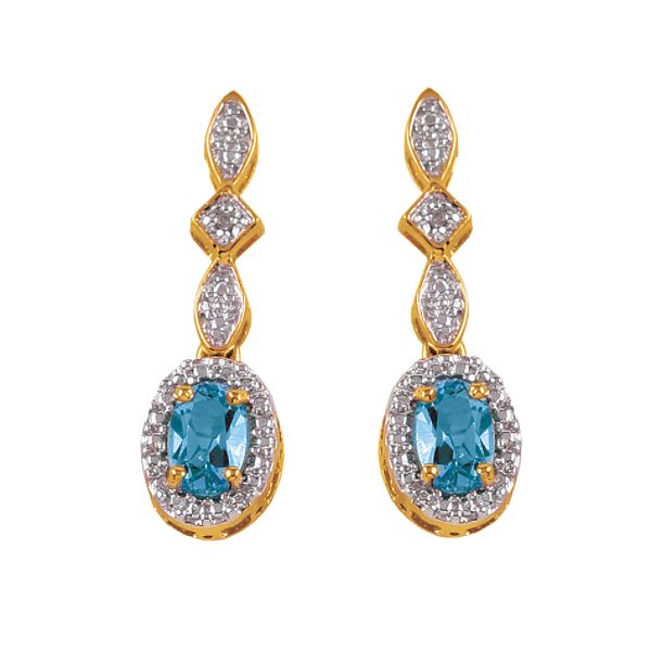 7x5 Mmblue Topaz And Diamond Accent Drop Earrings In 18k Yellow Gold Z824EBT