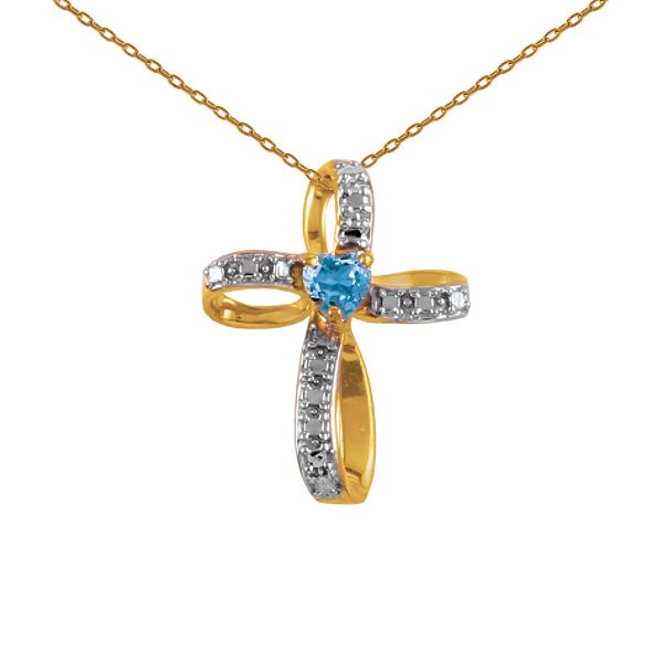 4 Mmblue Topaz Ribbon Cross Pendant In 18k Yellow Gold Over Sterling F2353BT