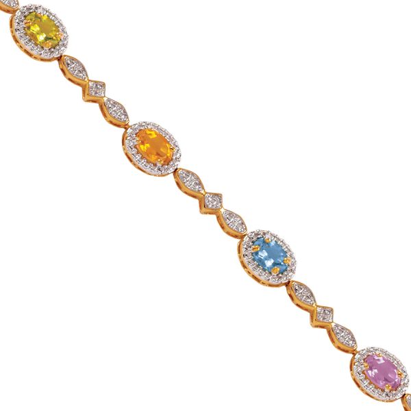 6x4 Mmmulti-gemstone And Diamond Accent 7 1/4 Inch Link Bracelet In