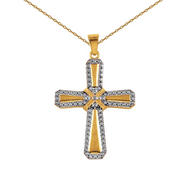 18k Yellow Gold Over Sterling Silver Beaded Cross Pendant F2352GOS