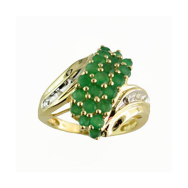 Emerald And Diamond-accent Bypass Cluster Ring In 10k Yellow Gold