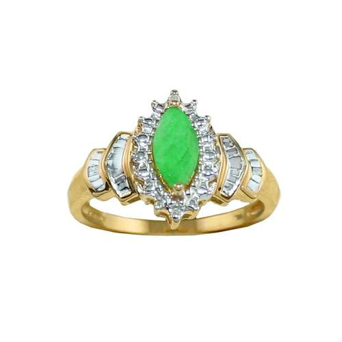 Marquise Emerald with Round and Baguette Diamond Accents Step Ring in 10K Yellow Gold