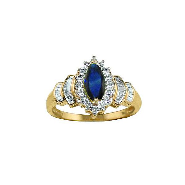 Marquise Sapphire With Round And Baguette Diamond Accents Step Ring