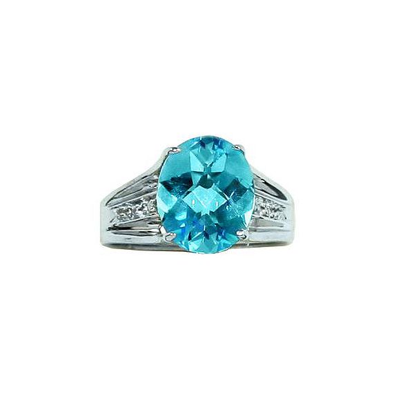 Checkerboard Blue Topaz And Diamond Accent Fancy Gallery Ring In 10k