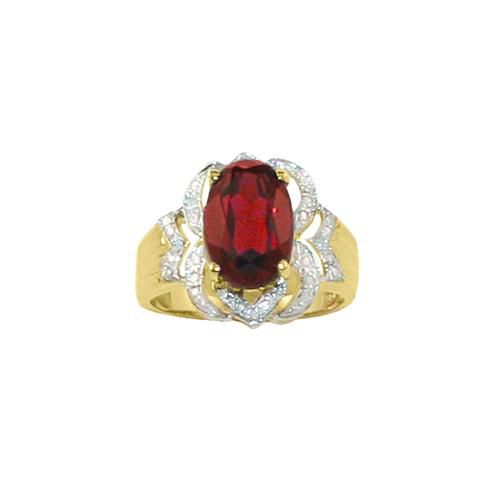 Oval Garnet and Diamond Accent Ribbed Ring in 10K Yellow Gold