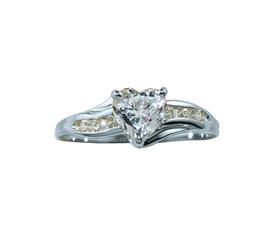 Cubic Zirconia Heart with Round Accents Engagement Ring in 10K White Gold
