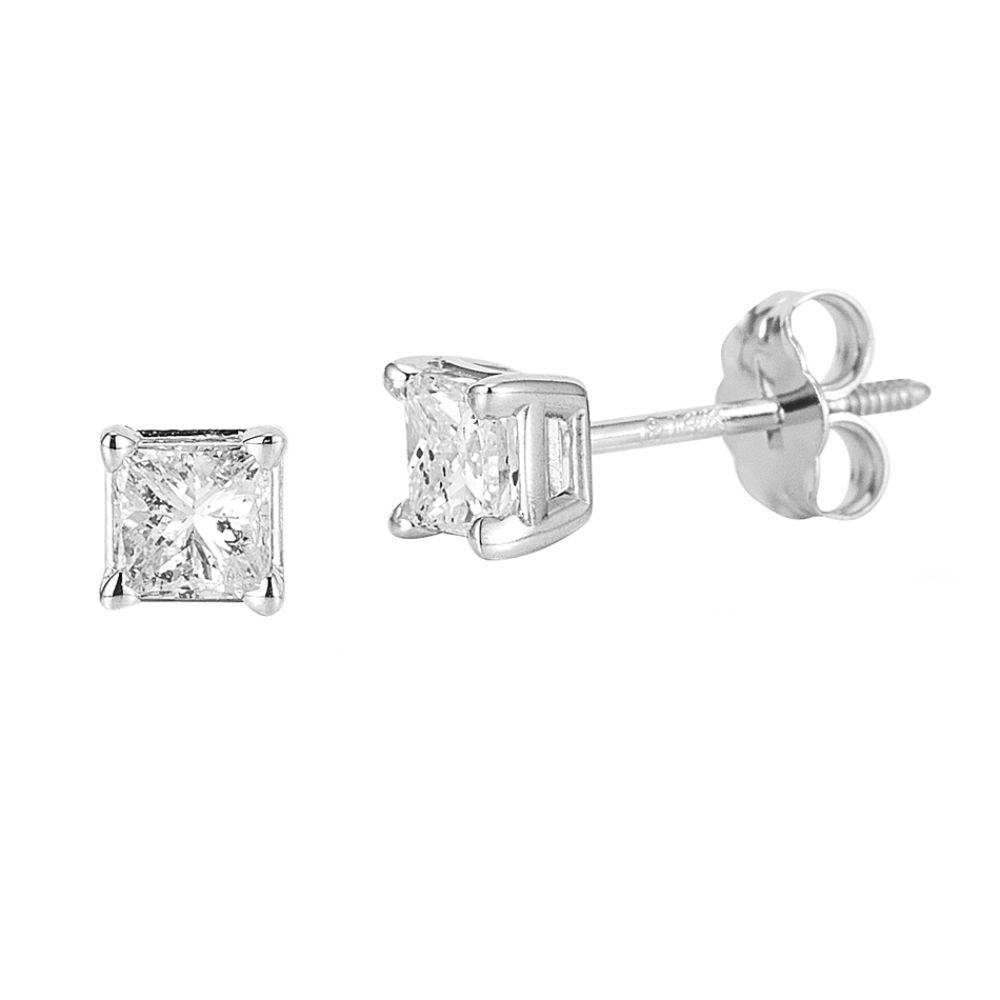 14Kt White Gold Genuine 1/2Cttw Diamond Princess Stud Earrings at Kmart.com